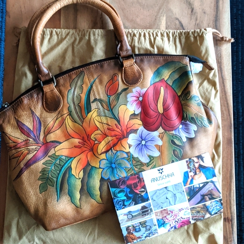 Anushka Genuine Leather Hand Painted Floral Medium Handbag